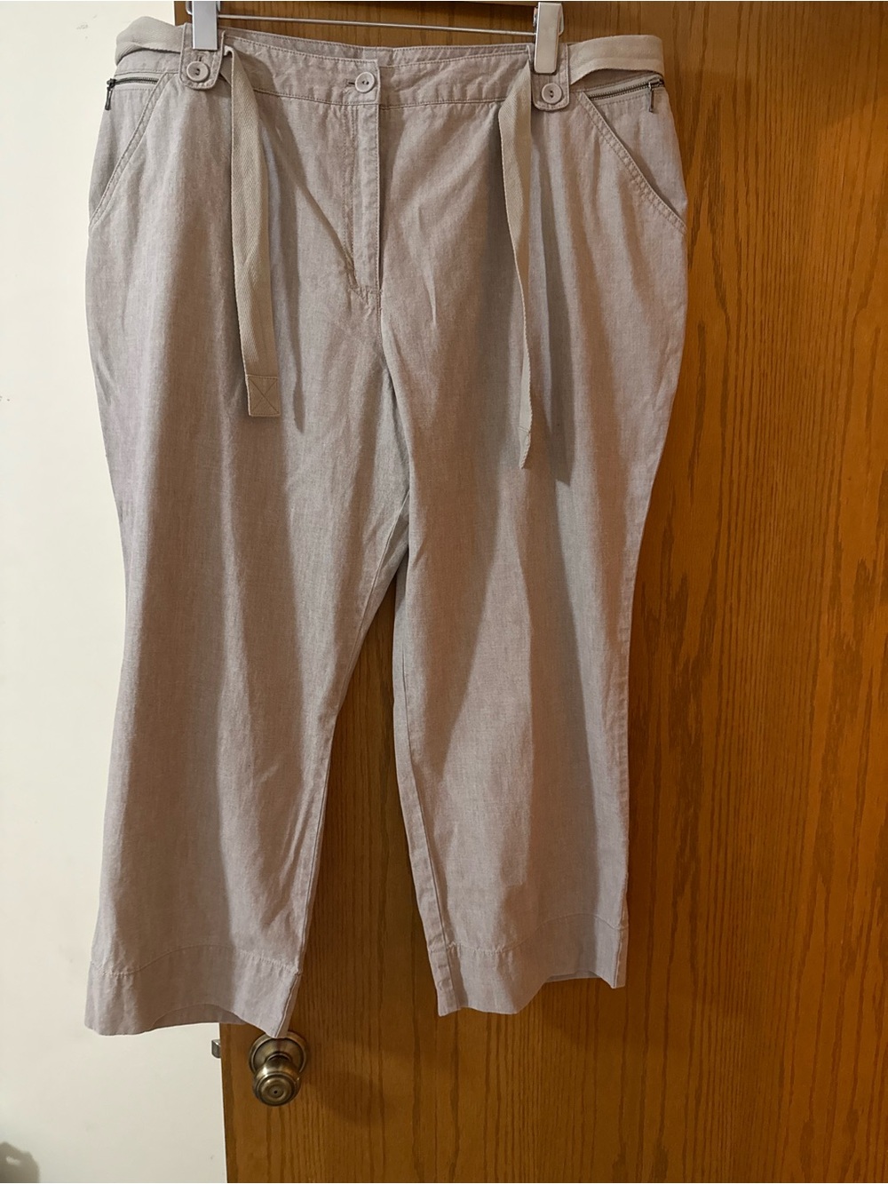 J. Jill Taupe Tan Linen-Blend Casual Cropped Pants